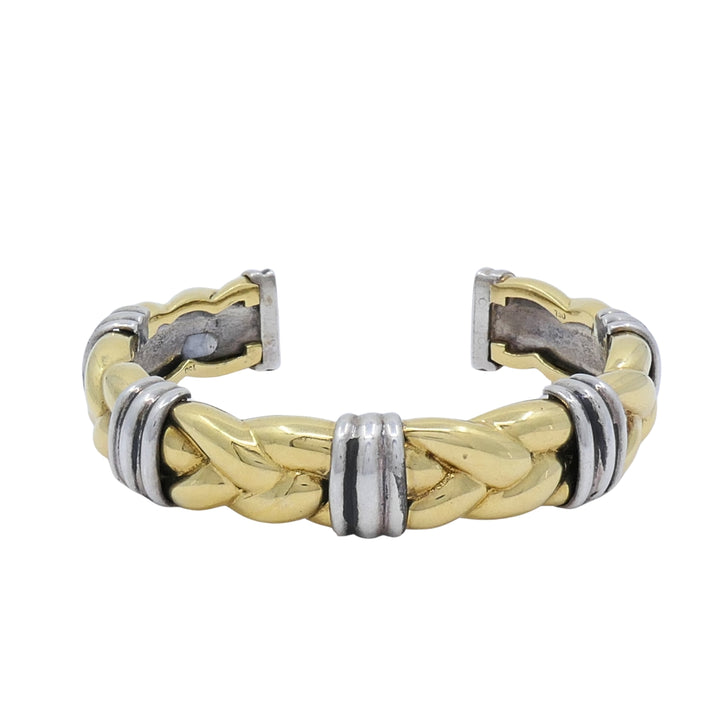 Vintage Bvlgari 18k Yellow Gold Sterling Silver Braided Cuff Bracelet Bulgari