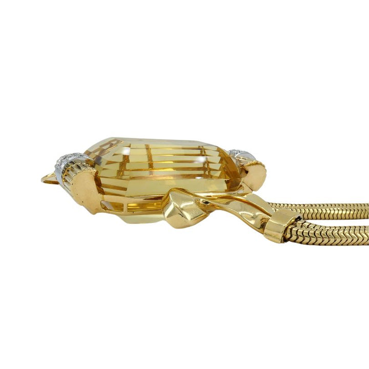 Retro 14k Gold Diamond Citrine Snake Chain Necklace