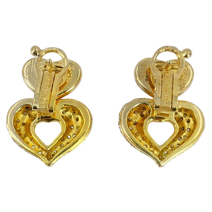 Vintage Van Cleef & Arpels 18k Gold Diamond Double Heart Earrings