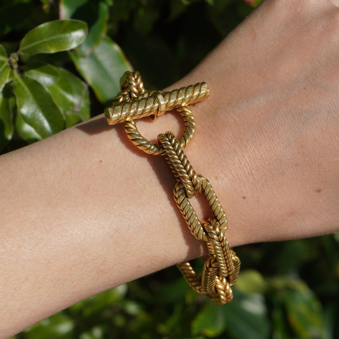 Vintage Italian 18k Yellow Gold Rope Link Toggle Bracelet
