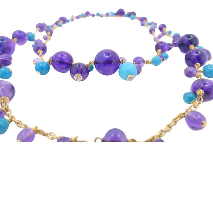 Cartier Necklace & Ring Set 18k Gold Amethyst Turquoise Diamond Box & Cert.
