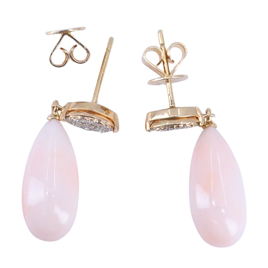 18k Rose Gold Angel Skin Coral Diamond Drop Earrings