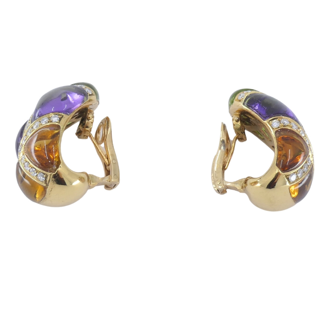 Bvlgari Vintage Bulgari Huggie Earrings Gold Diamond Gemstones