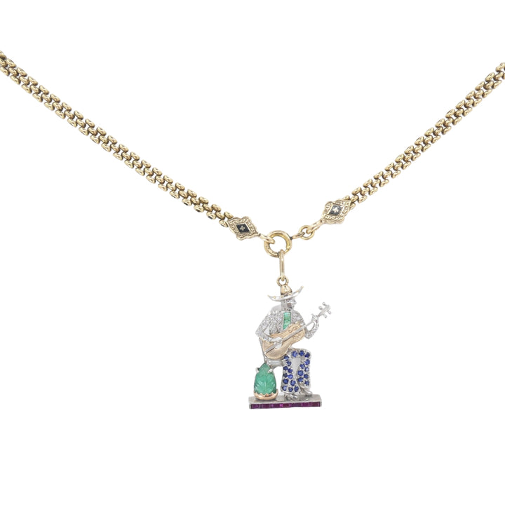 Antique 14k Gold Enamel Chain Necklace Platinum Pendant