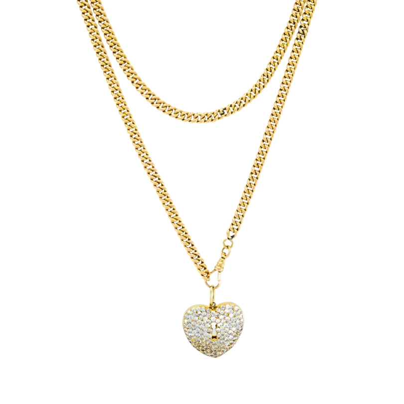 Vintage 14k Gold Diamond Heart Pendant & 10k Gold Chain Necklace