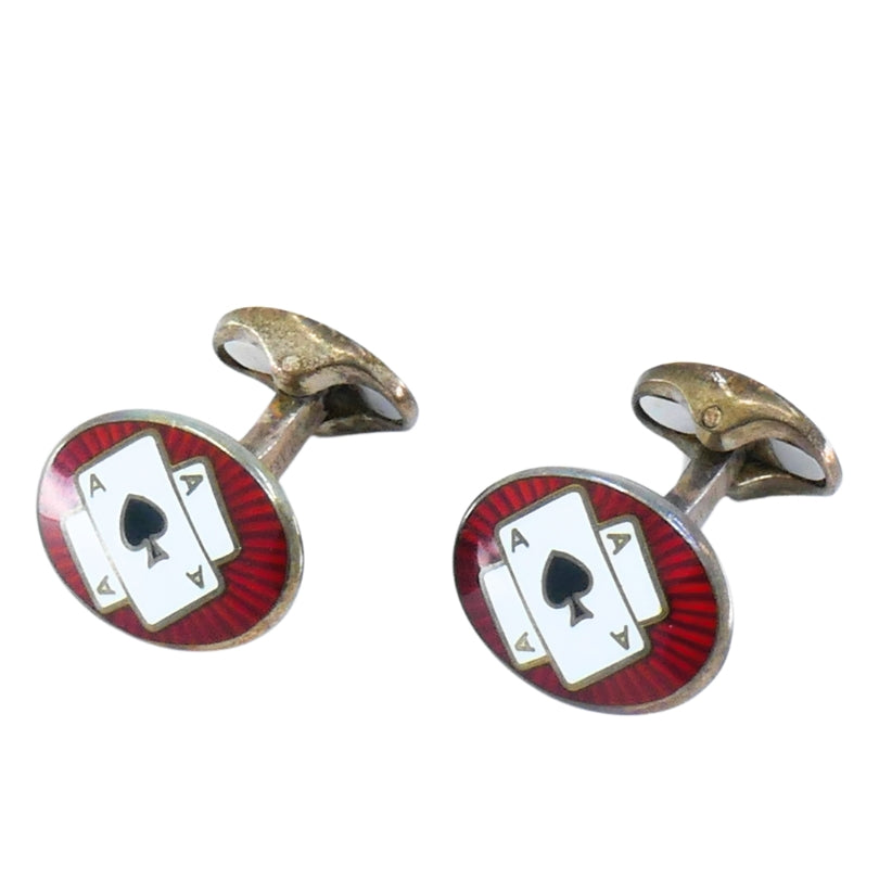 Deakin & Francis Silver Cufflinks Enamel Ace of Spades