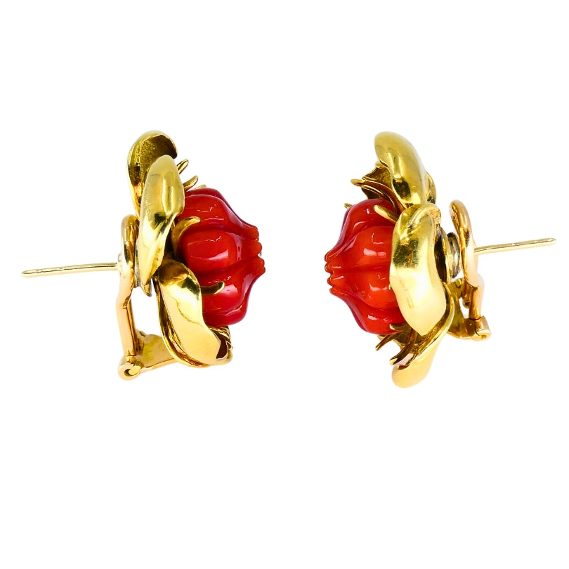 Vintage Tiffany & Co. Coral Floral Earrings 18k Gold