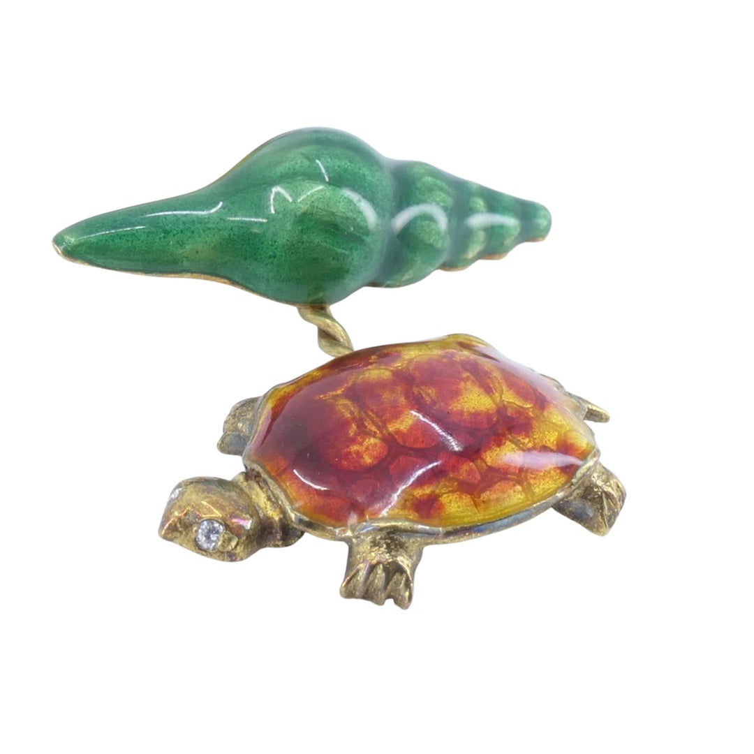 Vintage LOZ 18k Gold Enamel Turtle Seahorse Starfish Shell Cufflinks