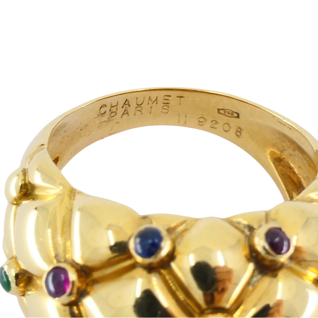 Vintage Chaumet 18k Gold Dome Cocktail Ring with Gemstones Original Box