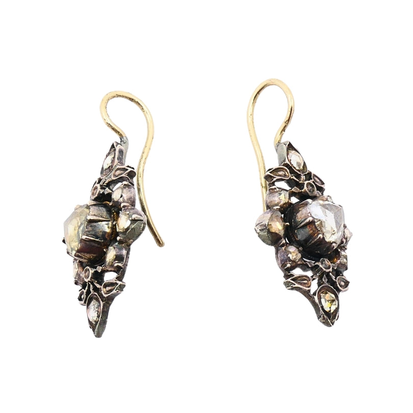Georgian Diamond Earrings Gold Silver Floral Design
