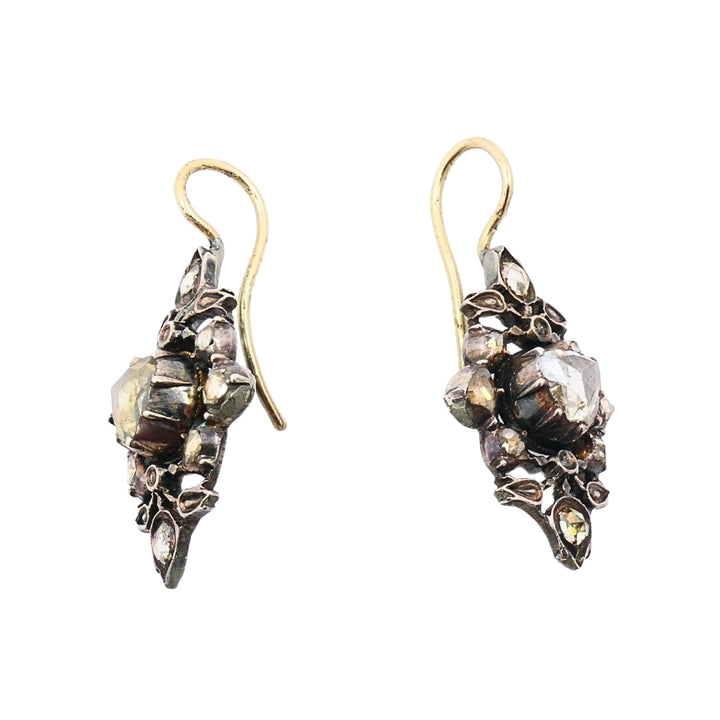 Georgian Diamond Earrings Gold Silver Floral Design