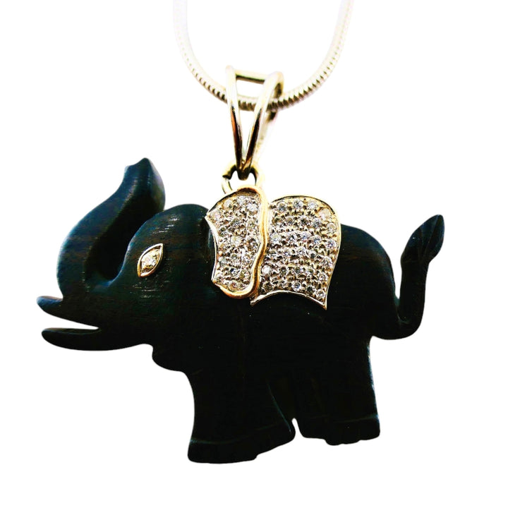 Elephant Pendant Ebony Diamond 18k Gold Snake Chain Necklace