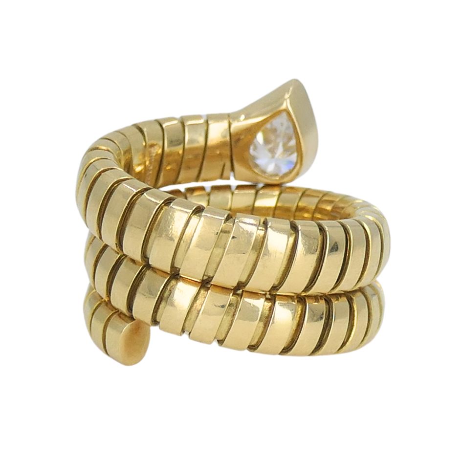 Vintage Bulgari Serpenti Tubogas 18k Gold Diamond Ring