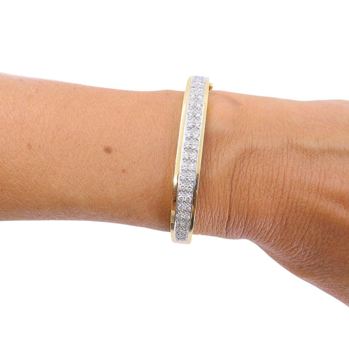 Vintage 14k  Gold Diamond Bangle Bracelet, Hinged Oval Design