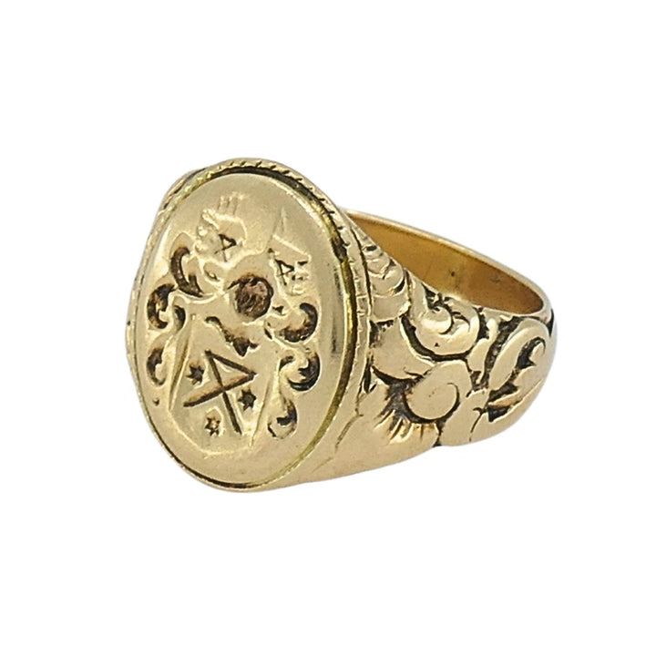 Antique 14k Gold Signet Ring Family Crest