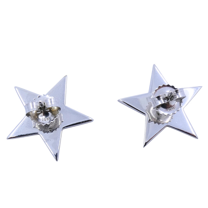 14k White Gold Pavé Diamond Star Stud Earrings