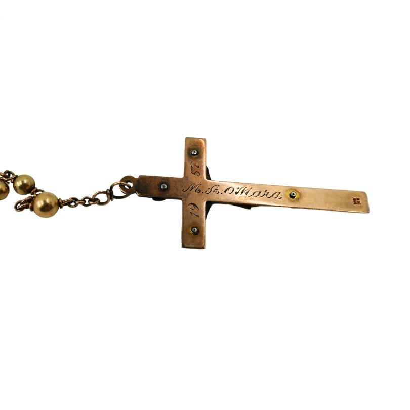 Vintage 10k Gold Beaded Rosary Necklace Medallion & Crucifix