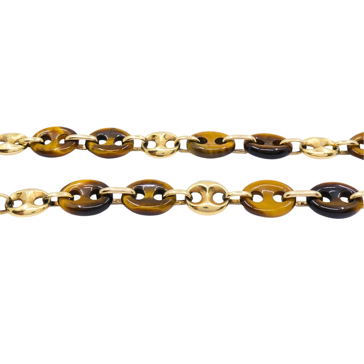Vintage 14k Gold Tiger's Eye Mariner Link Necklace