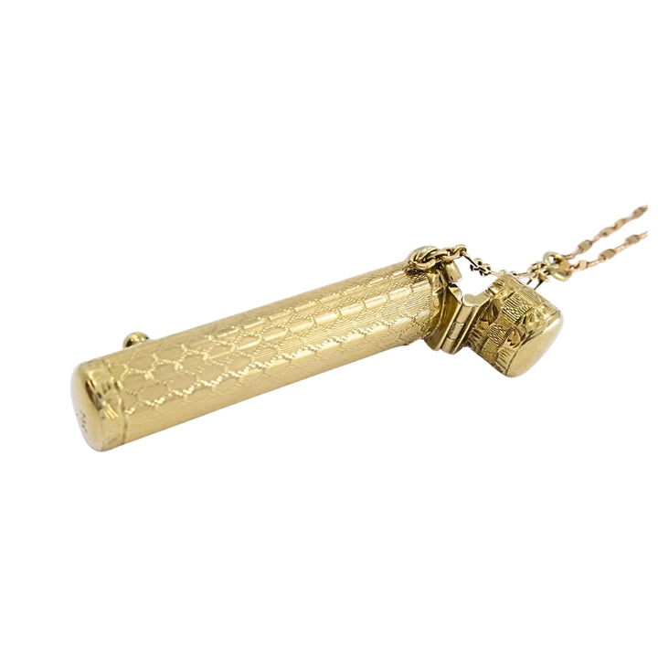 Vintage 14k Gold Lipstick Case Pendant Necklace on 14k Gold Chain