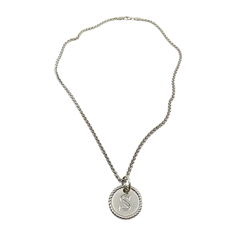 18k White Gold Monogram "S" Pendant Necklace