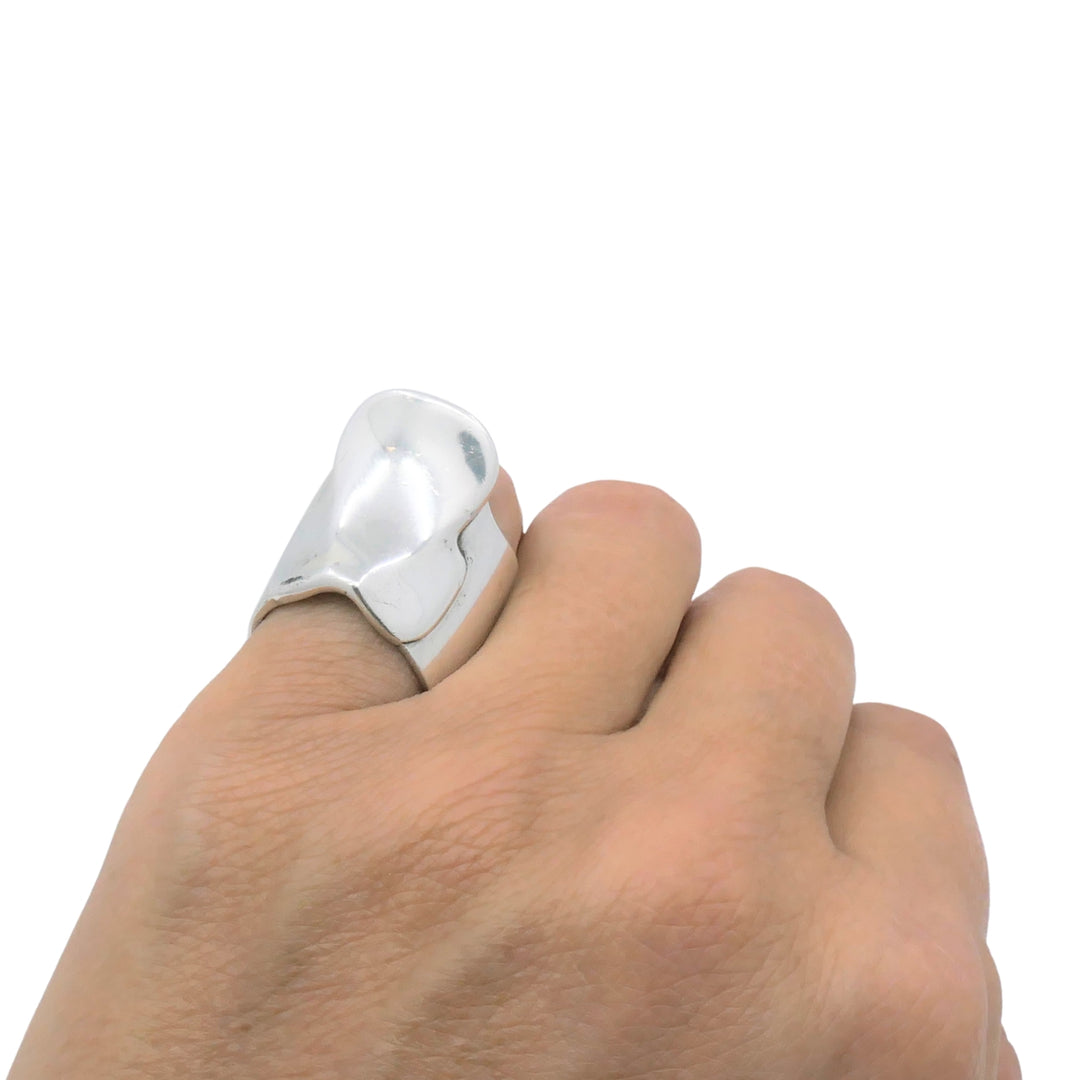 Hermès Galop Sterling Silver Wide Band Ring, Size 5.75