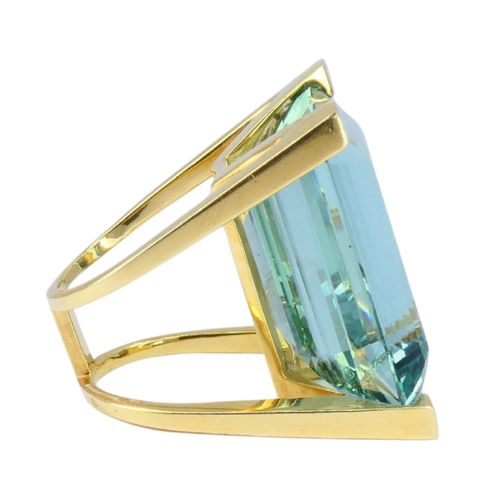 Vintage 18k Gold Aquamarine Ring 74-Carat French Jewelry Estate