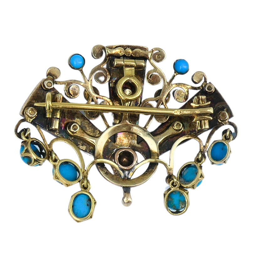 Victorian Brooch Gold Turquoise Diamond Antique