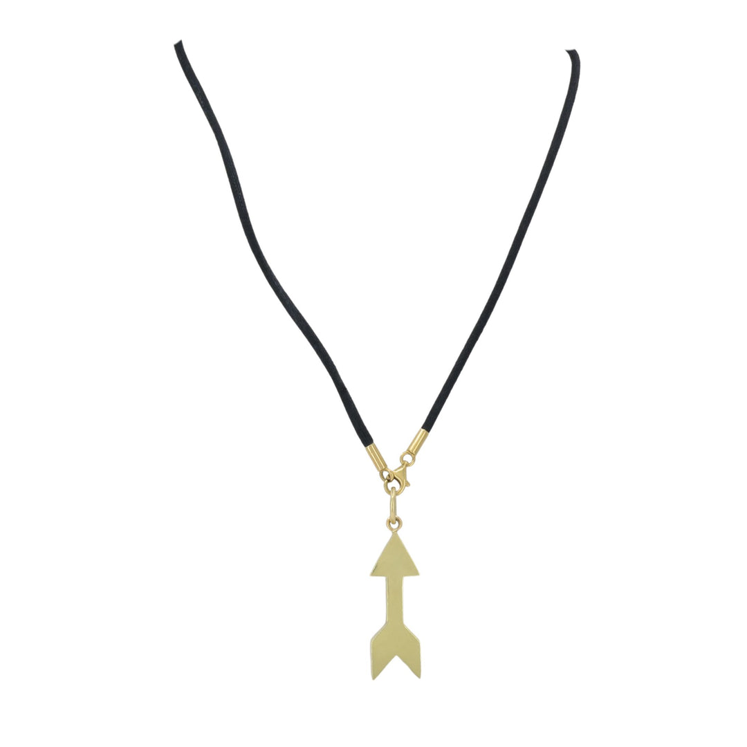 Cartier 18k Gold Arrow Pendant Black Silk Cord Necklace