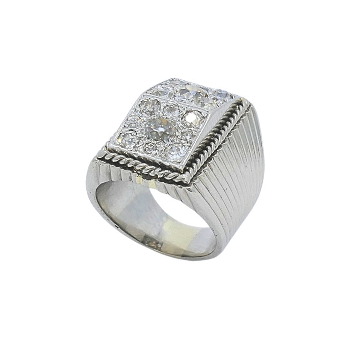 French Vintage Diamond White Gold Ring