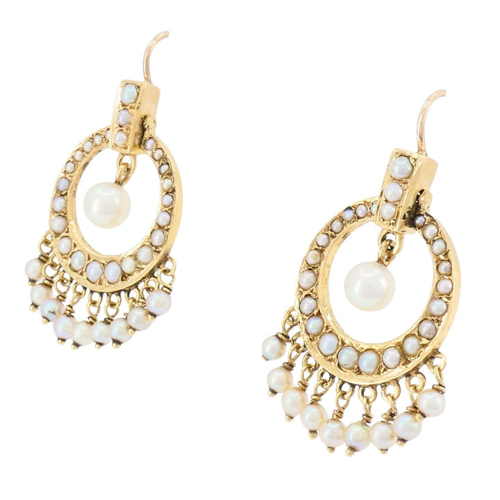 Antique Edwardian 14K Gold Pearl Drop Earrings