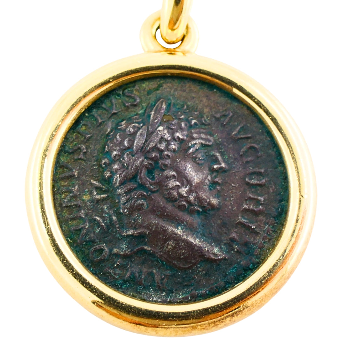 Bvlgari Monete Ancient Roman Coin Pendant 18k Gold, Caracalla AD 211-217