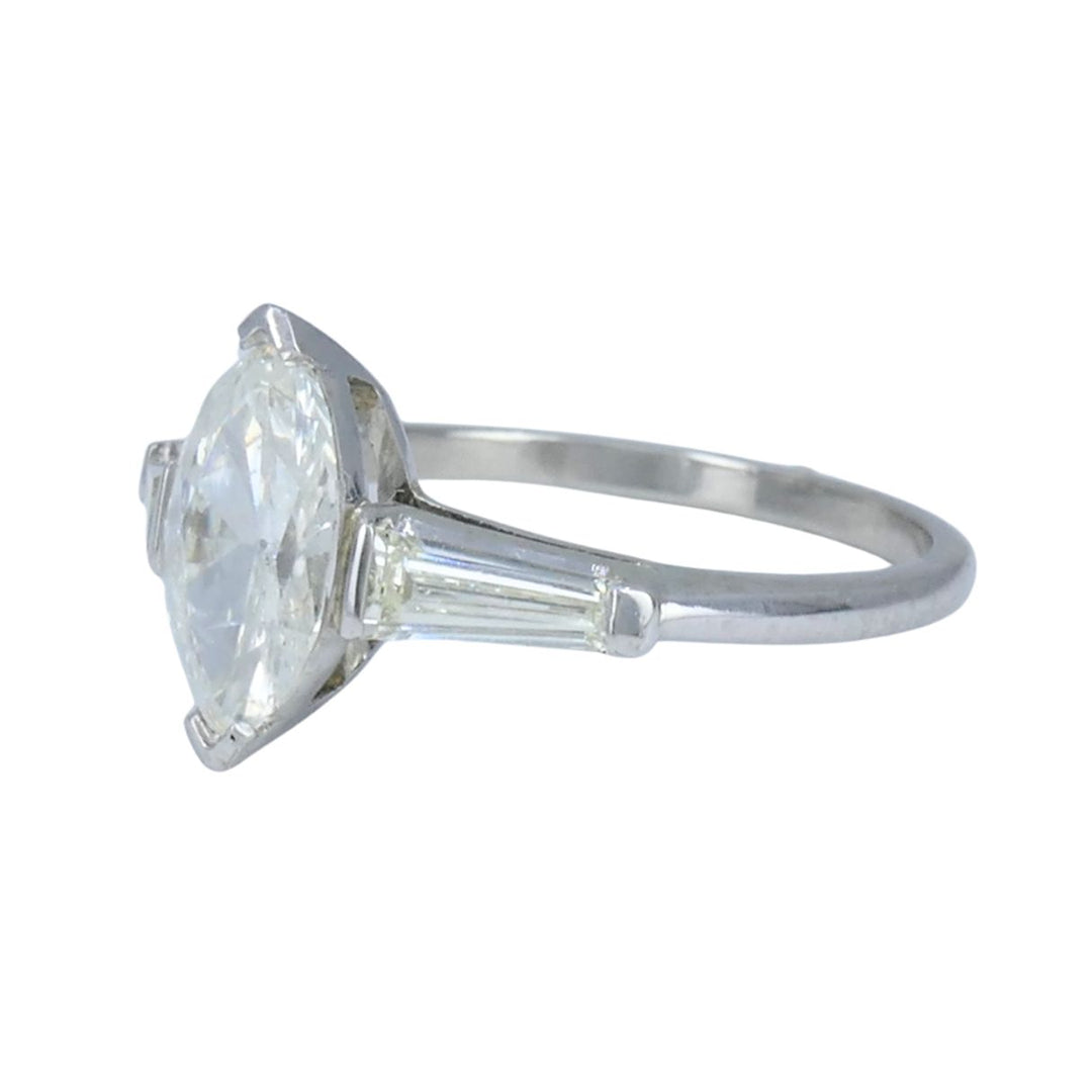 Vintage Platinum 1.07 Carat Marquise Diamond Three Stone Ring