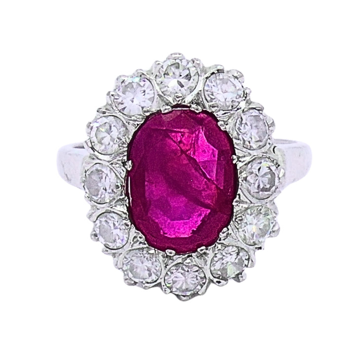Vintage Ruby Diamond Cluster Ring 14k Gold