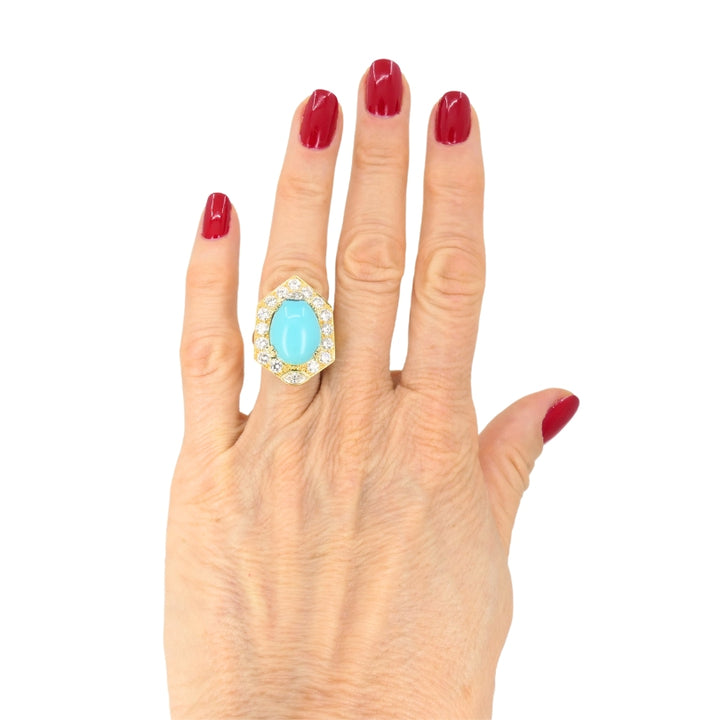 Chaumet Vintage Turquoise Ring Gold Diamond