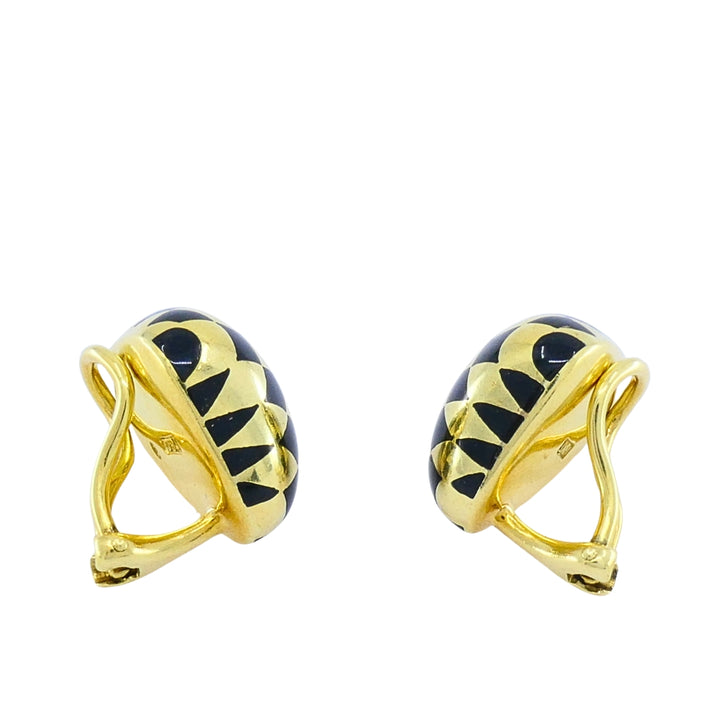 Tiffany & Co. 18k Gold Black Inlay Checkerboard Clip-On Earrings