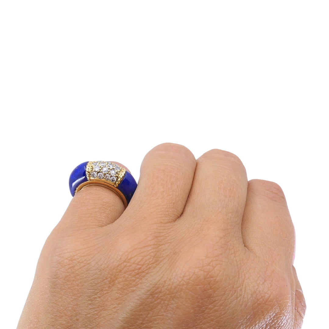 Van Cleef & Arpels Philippine 18k Gold Lapis Lazuli Diamond Ring, 1968