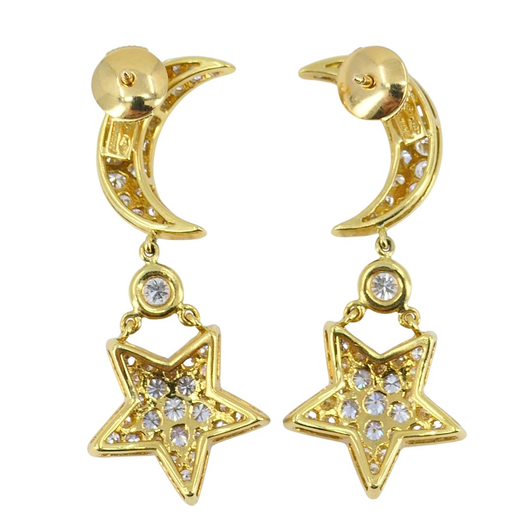 Mouawad 18k Gold Diamond Moon Star Celestial Drop Earrings
