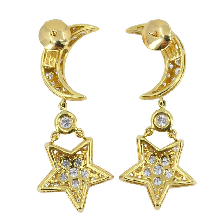 Mouawad 18k Gold Diamond Moon Star Celestial Drop Earrings