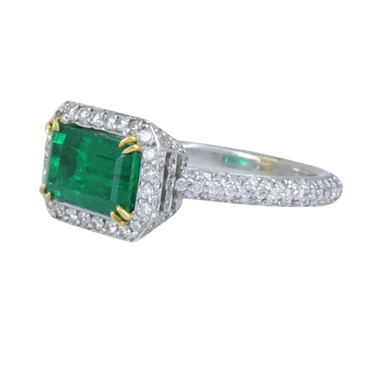 GIA Certified Colombian Emerald Diamond Ring 18k White and Yellow Gold