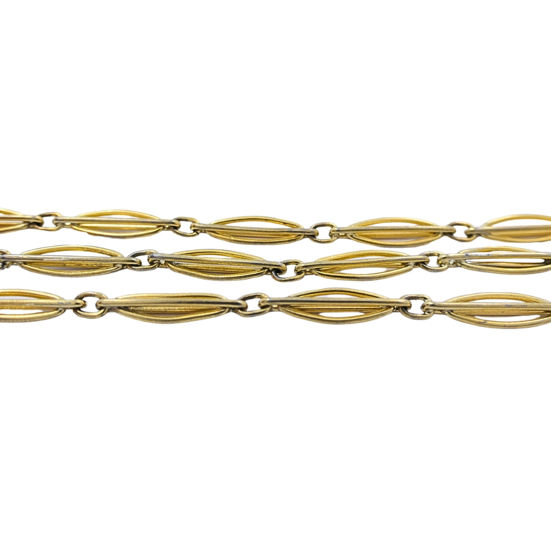 Victorian 9k Gold Navette Link Guard Chain Necklace