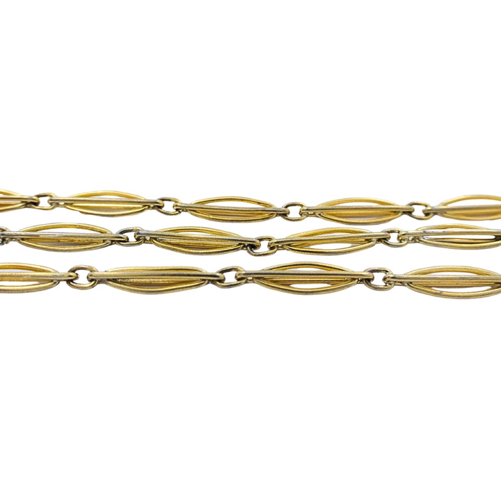Victorian 9k Gold Navette Link Guard Chain Necklace