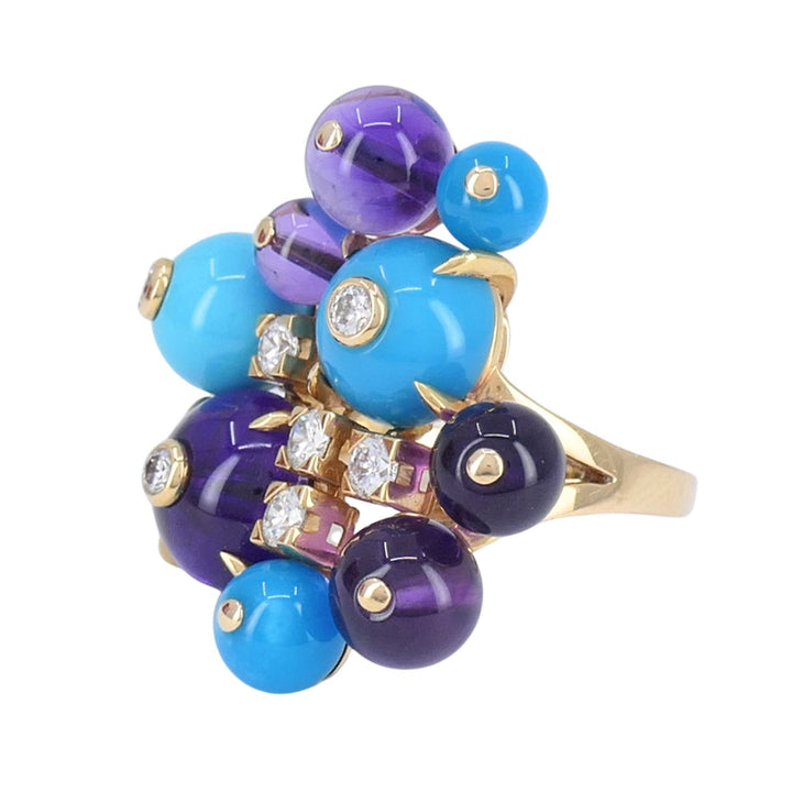 Cartier Délices de Goa 18k Rose Gold Diamond Turquoise Amethyst Ring