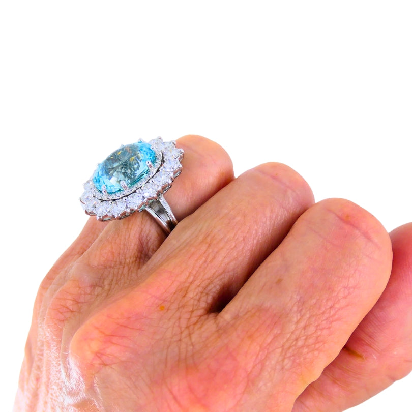 Paraiba Tourmaline Diamond Ring GIA 18k White Gold Estate Jewelry