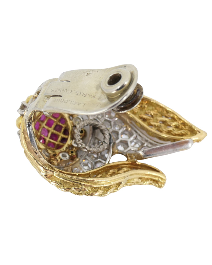 Lacloche Clip On Earrings 18k Yellow & White Gold Ruby and Diamond Earrings