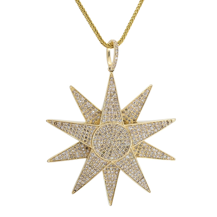 14k Gold Diamond Starburst Pendant Chain Necklace