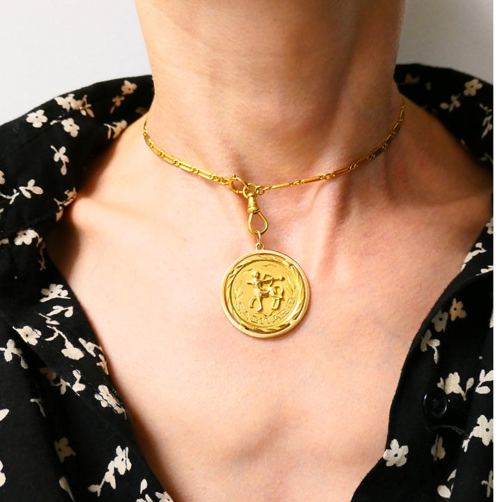 18k Gold Sagittarius Zodiac Pendant 10k Gold Watch Chain Necklace