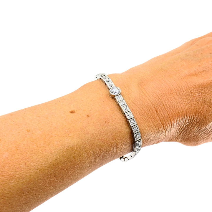Vintage 14k White Gold Diamond Bracelet Estate Jewelry