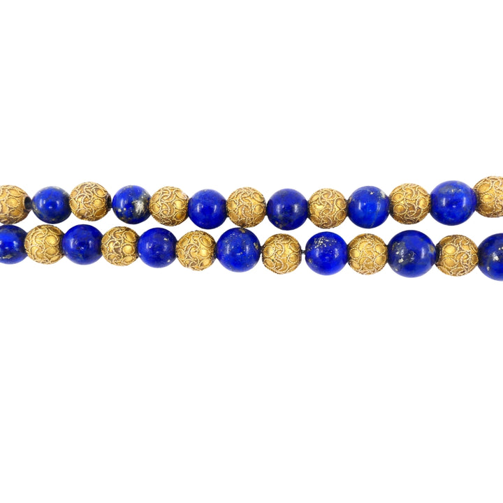 Vintage Choker Necklace 14k Textured Gold Lapis Lazuli Beads