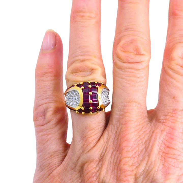 Oscar Heyman Vintage Cocktail Ring Gold Platinum Ruby Diamond Estate Jewelry
