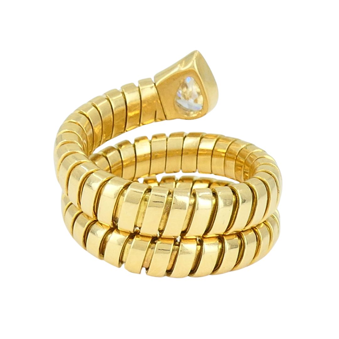 Vintage Bulgari Serpenti Tubogas 18k Gold Diamond Ring